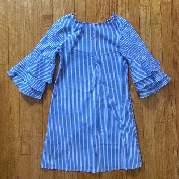 Zara Blue and White Striped Sheath Dress with Flutter Sleeves and Pockets - Picture 1 of 11
